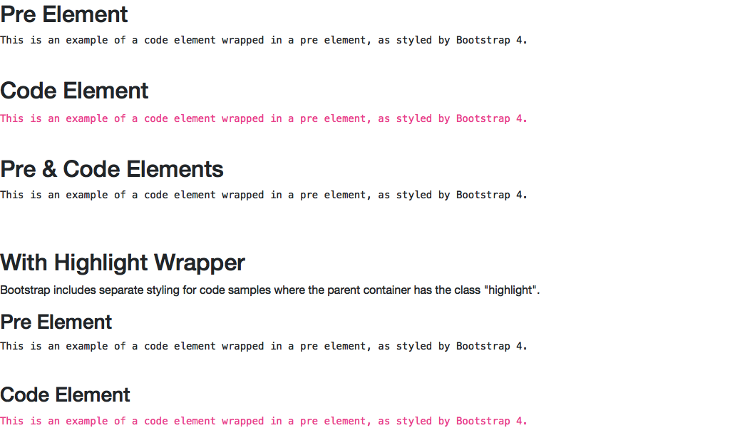 Code sample style in the Bootstrap 4 library